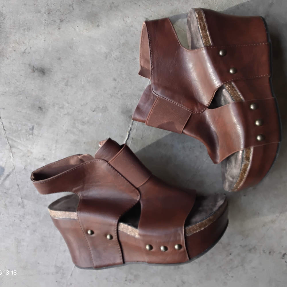 Brown Leather Wedge Sandals